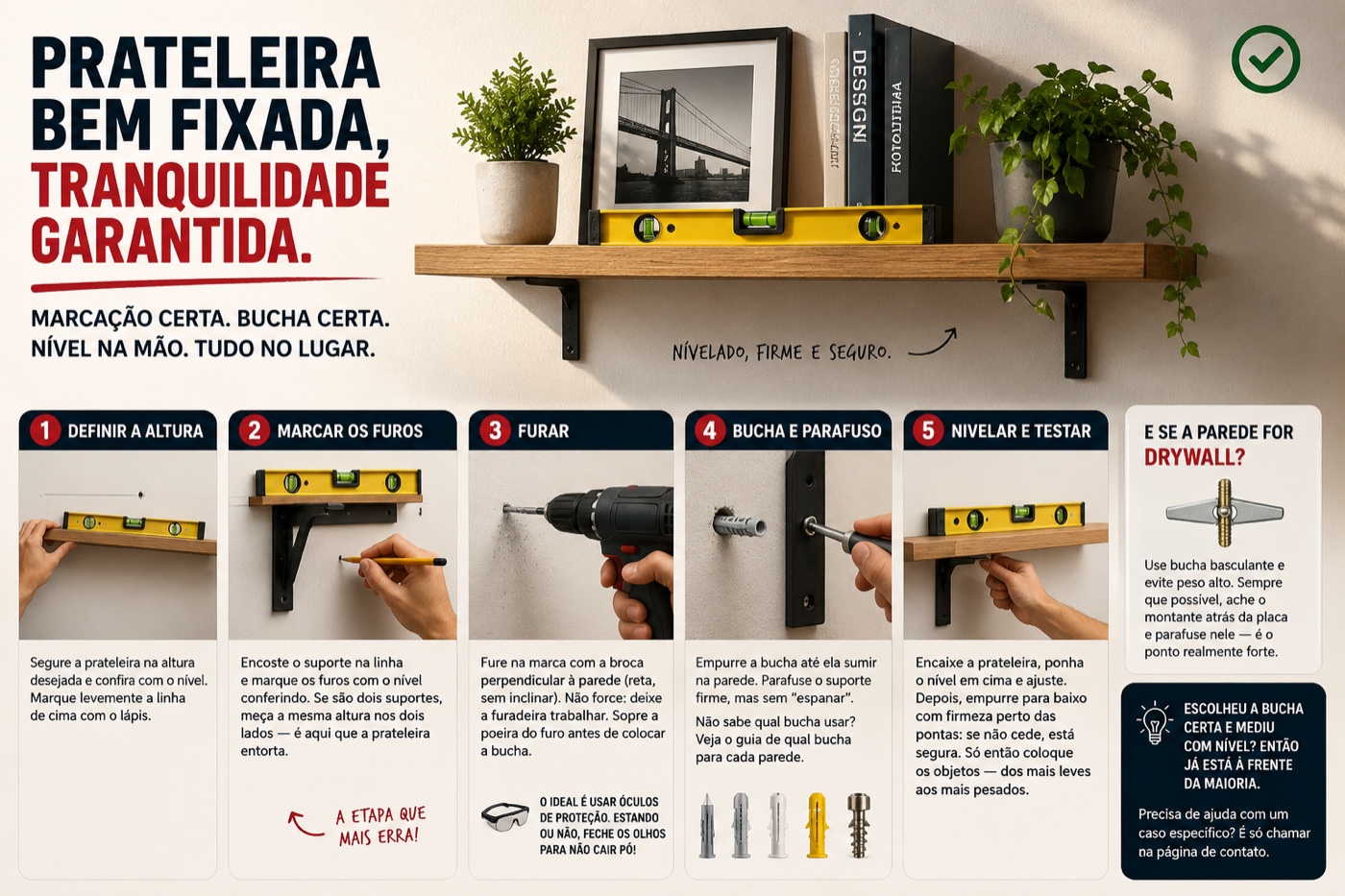 Como fixar uma prateleira na parede (reta e firme)