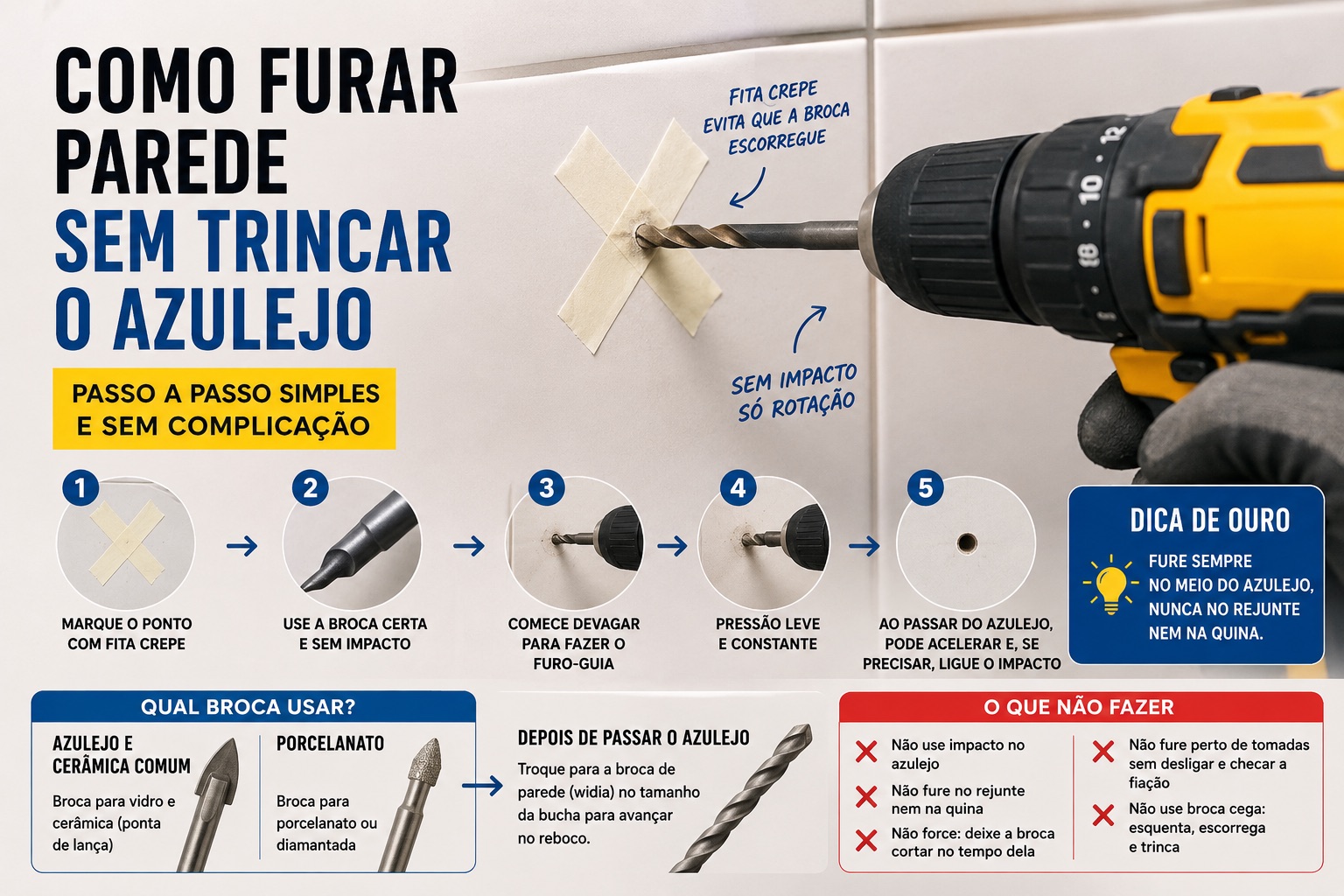 Como furar parede sem trincar o azulejo (cerâmica e porcelanato)